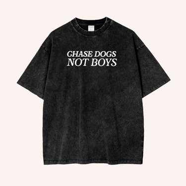 Acid Wash Chase Dogs Not Boys Tee - Mutty Prints